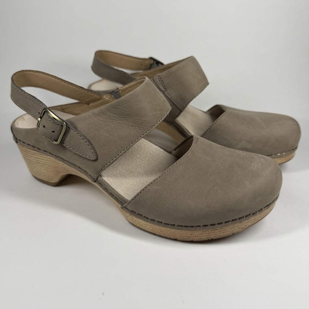 Dansko Women's Size 41 / 10.5 - 11 Taupe Leather Lucia Ankle Strap Clogs Shoes